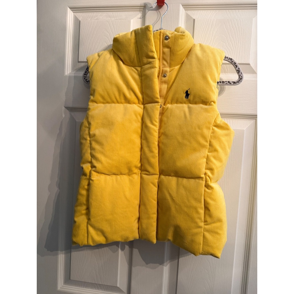 Polo Ralph Lauren Girls XL 16 Yellow Corduroy Puffer Vest Navy Pony Logo NWT